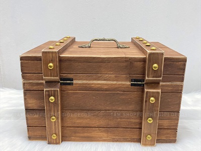 Rương gỗ viền nẹp đinh tán giả cổ 35cm (tặng ổ khoá) RUONG-GO-01